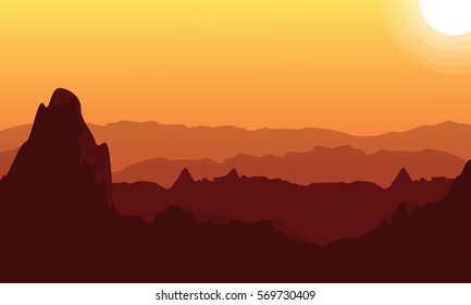 Silhouette of desert at sunset landscape vector illustration
