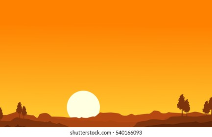 Silhouette Of Desert And Tree Landscape