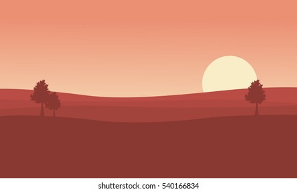 Silhouette of desert and tree at sunset landscape