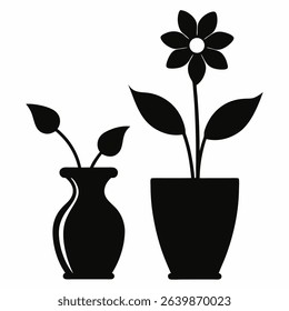 Silhouette design of a beautiful flower in a vase or flower pot.