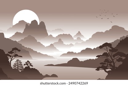 Silhouette design of China nature scenery,vector illustration