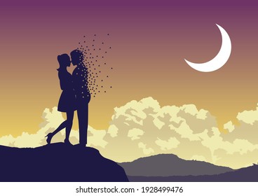 Silhouette design of couple hug togethe while the man is disappearing,vector illustration