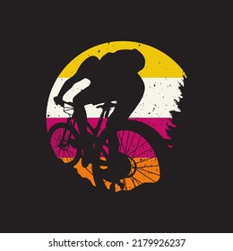 Silhouette Design des Radfahrens in einem Wald. Vektorgrafik