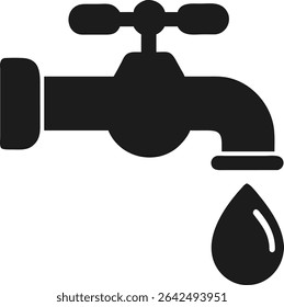 Silhouette design depicting a water tap with a single water drop icon for saving water concepts