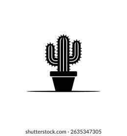 Silhouette design depicts a cactus planted in a pot, over a transparent background. Clean, modern design best suited for various creative projects.