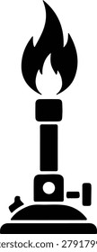 Silhouette design featuring a lit Bunsen burner for chemistry lab vector