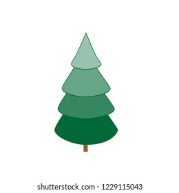 Silhouette design green spruce on white background. Christmas tree sign. Symbol of winter, decoration and Christmas holiday season. Isolated graphic element. Flat vector image. Vector illustration