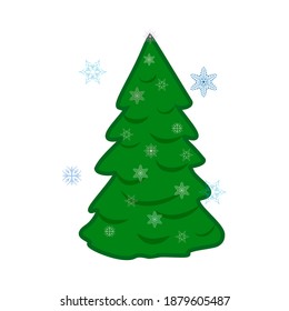 Silhouette design green spruce on white background. Modern stylish abstract texture. Colorful template for prints, textiles, wallpaper. Isolated graphic element. Flat vector image. Vector illustration