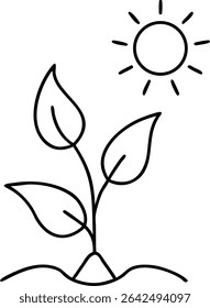 Projeto de silhueta de uma planta em crescimento com sol e água gotas conceito ecológico