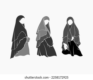 silhouette design illustration of 3 women wearing hijab, representation of Muslim women.