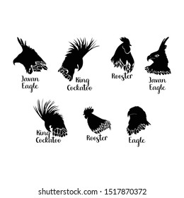 Silhouette Design of Javan Eagle, King Cockatoo, Rooster, and Eagle
