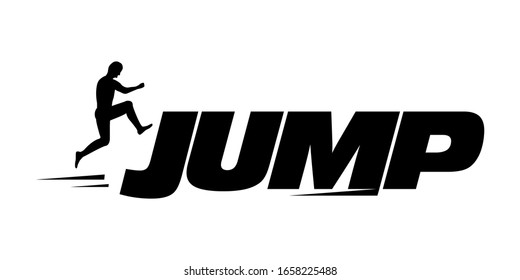 Silhouette Design jumping man logo, parkour logo template, sports club, or business illustration. Isolated white background, eps vector 10.