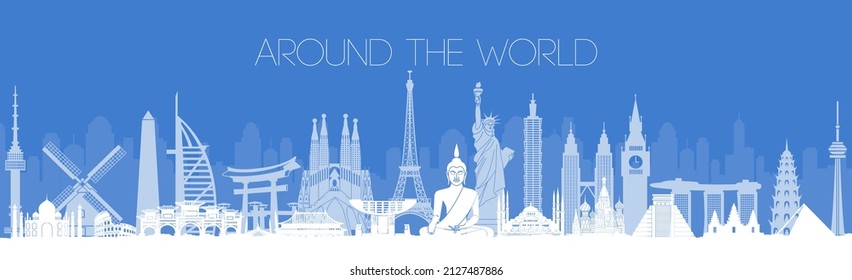 silhouette design of landmarks around the world,vector illustration