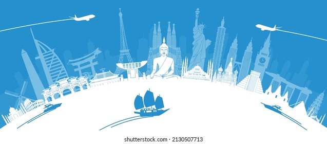 silhouette design of landmarks around the world,vector illustration