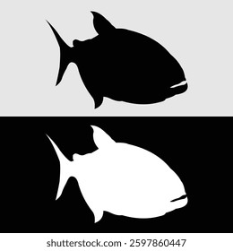 silhouette design of the logo of a pomfret fish in black and white