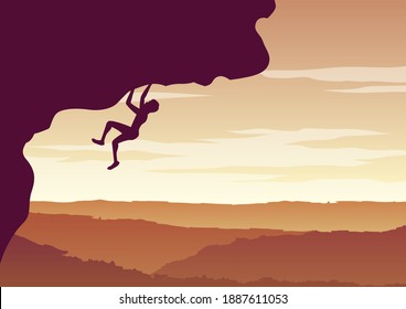 silhouette design of man climbing cliff,vector illustration