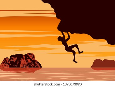 silhouette design of man climbing cliff,vector illustration