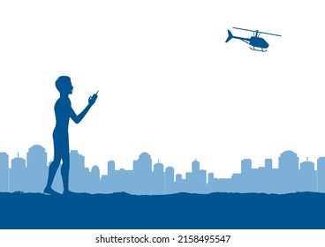 silhouette design of man is playing rc helicopter,vector illustration