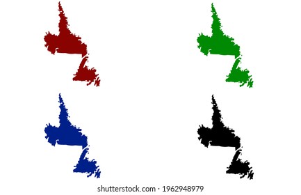 Silhouette design of map of Newfoundland and Labrador in Canada with white background
