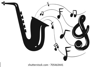 Silhouette design for saxophone and notes illustration