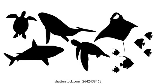 silhouette design of sea animals for design assets