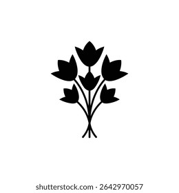 O design da silhueta apresenta um buquê com cinco flores estilizadas com uma aparência simples, mas elegante, perfeito para vários projetos criativos e necessidades de ilustração vetorial.