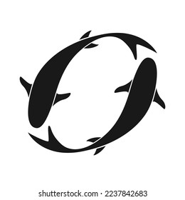 silhouette design Two koi fish in Chinese or Japanese painting style. Vector illustration.