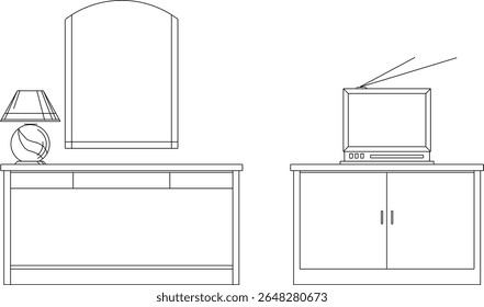 silhueta design vetor ilustração esboço detalhe mobiliário mesa altar oferendas clássico vintage étnica tradicional prateleira de televisão sala de estar