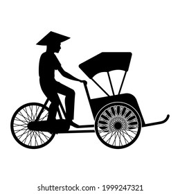 silhouette design of Vietnamese man ride taxi,vector illustration