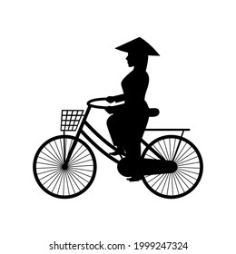 silhouette design of vietnamese woman ride bicycle,vector illustration