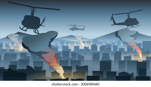 Diseño de silueta de guerra en medio de la ciudad, ilustración vectorial