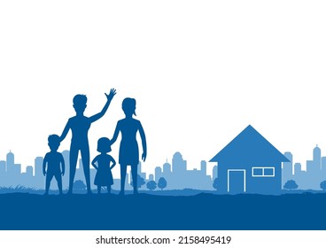 silhouette design of warm family standing in park,vector illustration