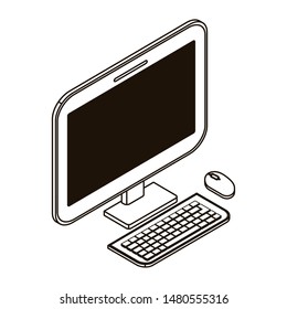 silhouette of desktop computer screen with keyboard and mouse