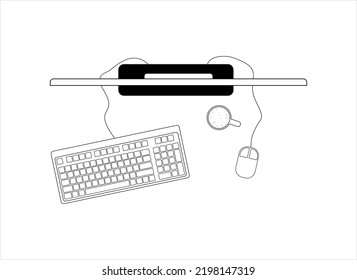 Silhouette Desktop Workstation On Flat Design