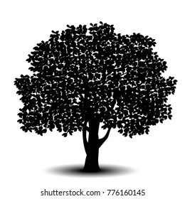 silhouette detached tree with leaves on a white background