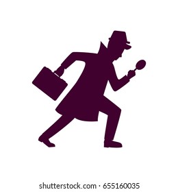 Silhouette of detective character design. Vector illustration isolated on white background