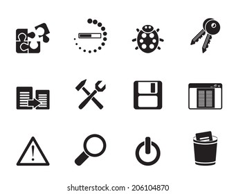 Silhouette developer, programming and application icons - vector icon set