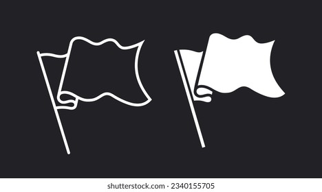 Silhouette of a developing flag. Black and white image. White flag on black background.