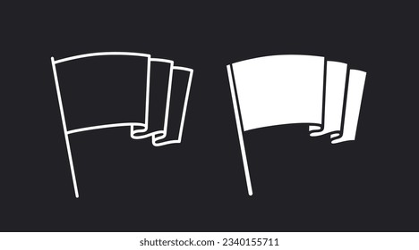 Silhouette of a developing flag. Black and white image. White flag on black background.