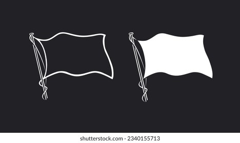 Silhouette of a developing flag. Black and white image. White flag on black background.