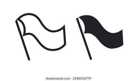 Silhouette of a developing flag. Black and white image. White flag on black background.