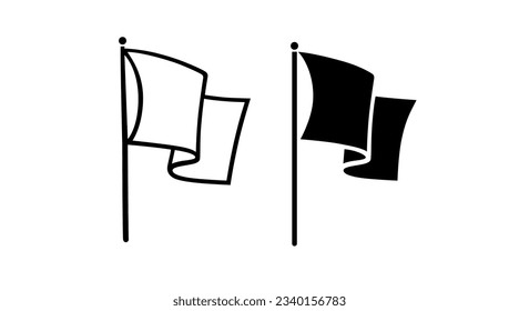 Silhouette of a developing flag. Black and white image. White flag on black background.