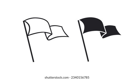 Silhouette of a developing flag. Black and white image. White flag on black background.