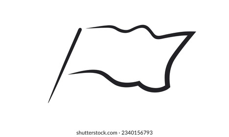 Silhouette of a developing flag. Black and white image. White flag on black background.