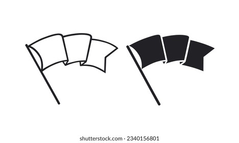 Silhouette of a developing flag. Black and white image. White flag on black background.