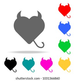 Silhouette of devil heart with horns and tail icon. Elements in multi colored icons for mobile concept and web apps. Icons for website design and development, app development on white background
