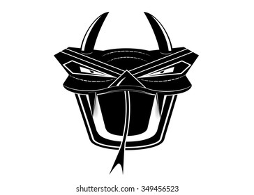 A silhouette of a devil with horns on a white background