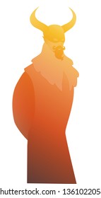 Silhouette of Devil. Man wearing a mask and big horns, mustache, goatee and austere clothes from old times, isolated on white background