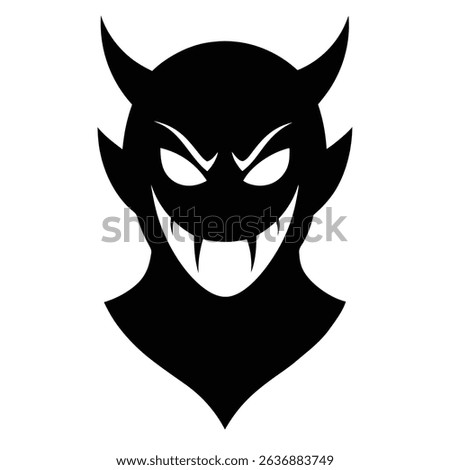 Silhouette of a devilish grinning face.