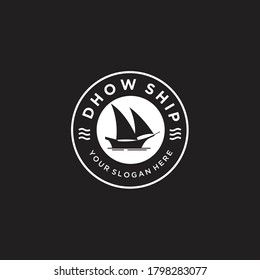 Silhouette del diseño del logo del círculo Dhow. Vector De Inspiración De Diseño De Logotipo Dhow O Ship. Ilustración tradicional del velero